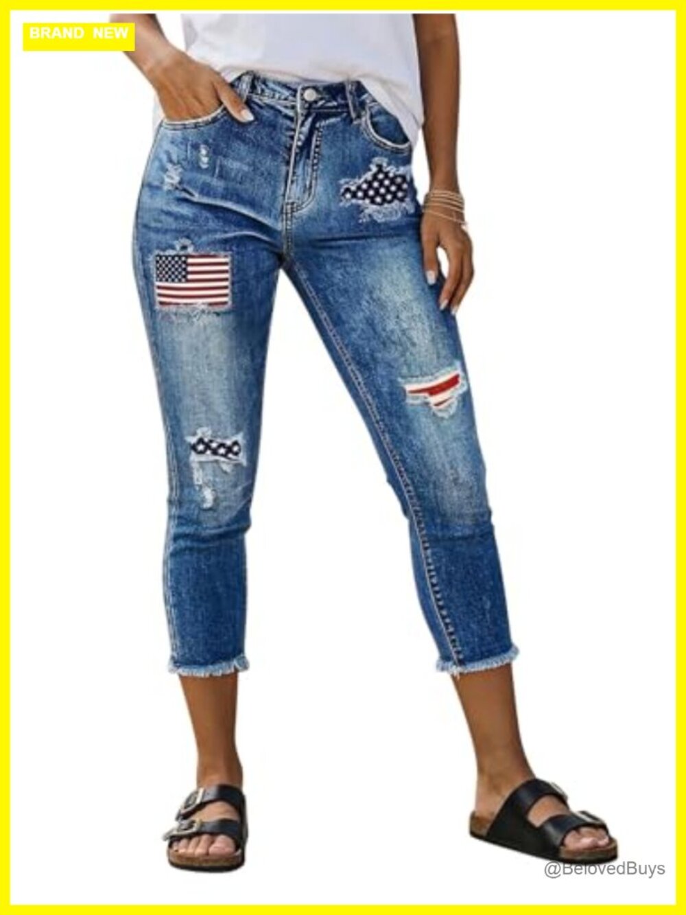 Mid Rise Skinny Capri Ripped Raw Hem Jeans